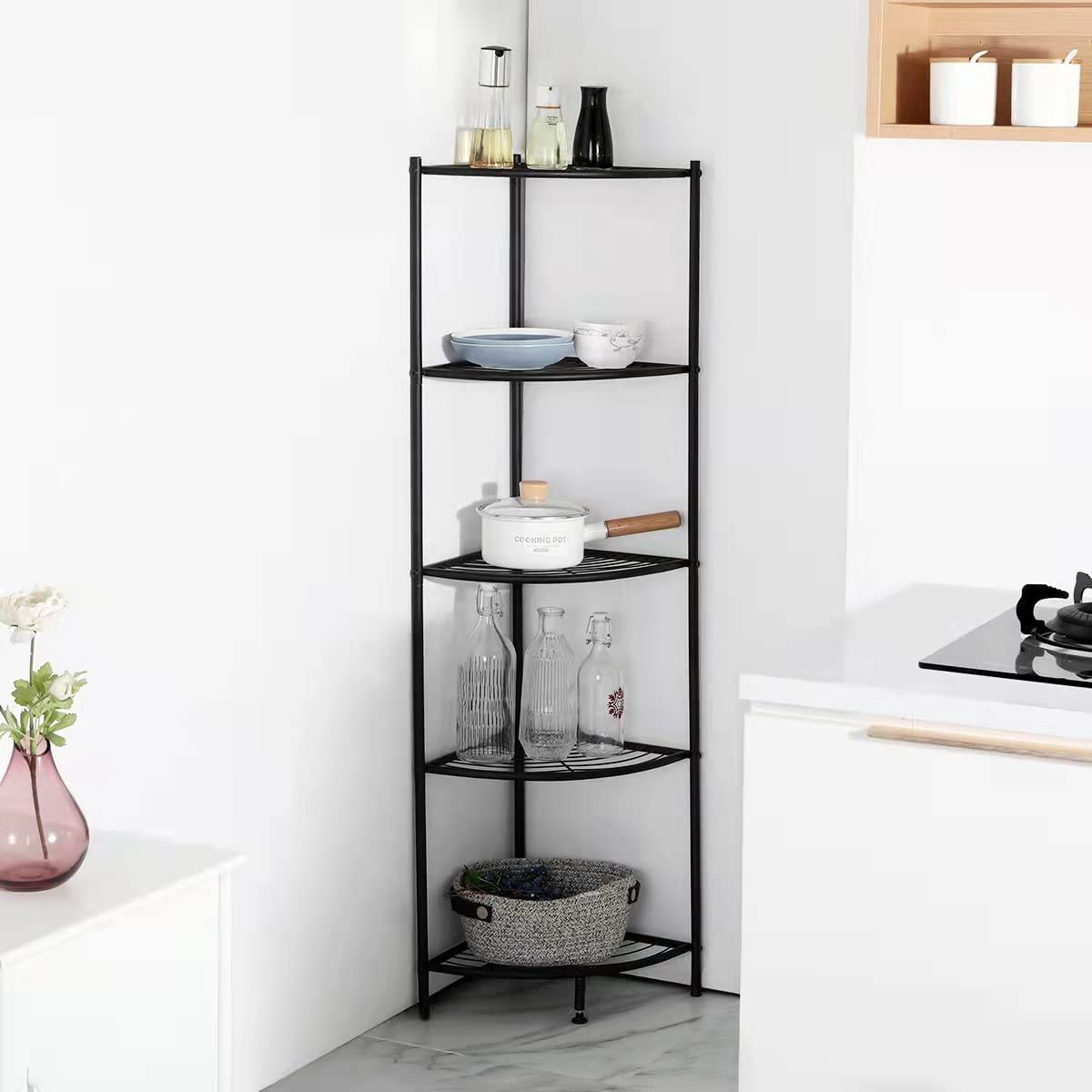 Kimzda 5Tier Corner Shelf Stand Metal Wire Corner Shelving Display