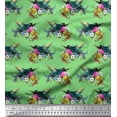 thumbnail image 1 of Soimoi Green Cotton Poplin Fabric Leaves,Floral & American Robin Bird Printed Fabric 1 Yard 42 Inch Wide, 1 of 3