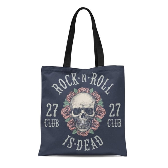 SIDONKU Canvas Tote Bag Skull Rock N Roll Symbol Band Graphic Hair Concert Reusable Shoulder Grocery Shopping Bags Handbag
