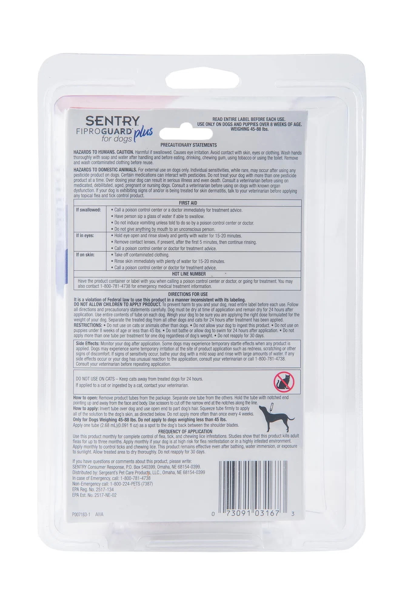 Sentry Fiproguard Plus Squeeze-On for Dogs, 45-88 Pounds, 6 Count