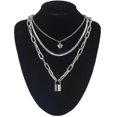 thumbnail image 1 of Collar de cadena en capas Yashi Estilo grunge con candado plateado 20, 1 of 5
