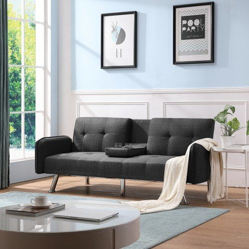 Futon Bed Couch Modern Sofa Sleeper Design For Living Room Or Bedroom Including Metal Legs And Upholstery Sofabed Walmart Com Walmart Com