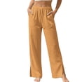 thumbnail image 2 of ZHYou No Boundarie Linen Pants for Women Side Split Drawstring Stretch Waist Summer Lightweight Casual Loose Pull On Fashion Pants Orange Size S, 2 of 9