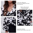 thumbnail image 5 of White Flowers on Black, Ruffled Hem, Size M Floral V-Neck Long-Sleeve Wrap Blouse, 5 of 6