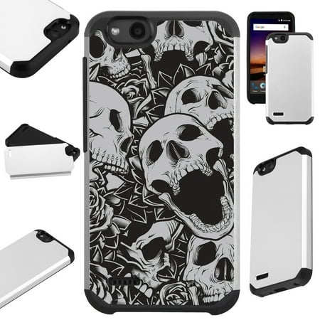 Gp Phone Cases For ZTE ZFive G LTE / ZFive C / Avid 4 / Fanfare 3 / Blade Vantage / Tempo X / Tempo Go Case Hybrid TPU Fusion Phone Cover (Skull Rose) ()
