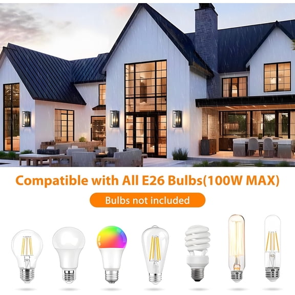 14" Outdoor Wall Lights Fixtures, Black Exterior Lighting Fixtures, Waterproof Outdoor Wall Lantern Modern Front Porch Lights with Clear Glass Coach Lights for Garage, Porch, Front Door 2-Pack