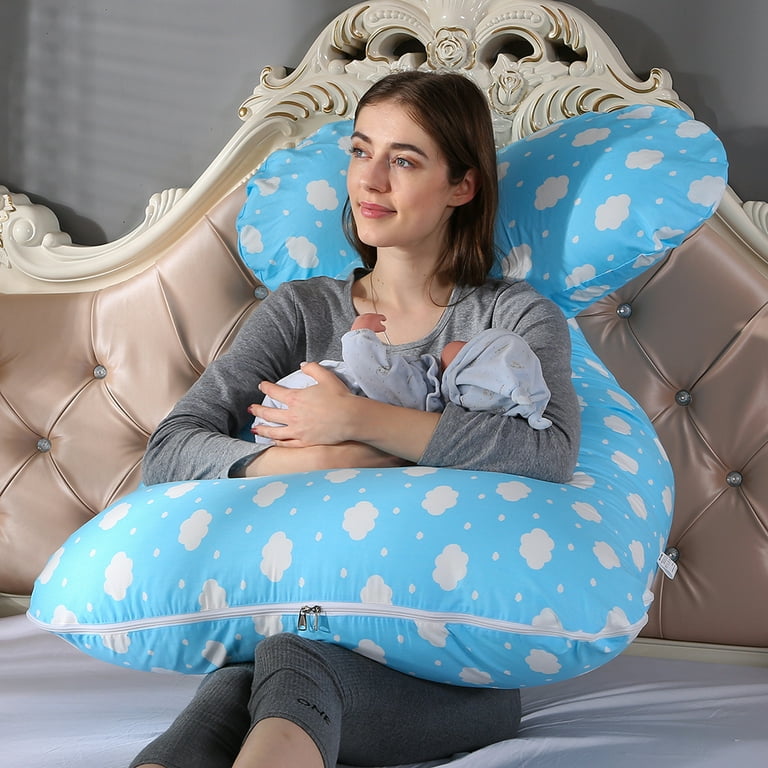 Shanna Pregnancy Body Pillow, U Shaped Full Body Pillow Maternity Pillow  for Side Sleeping and Back Support with Removable Cotton  Cover(120*60cm,Blue