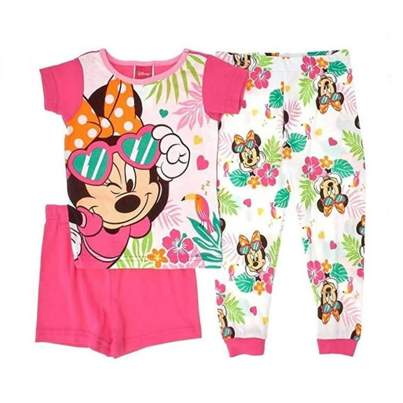 Disney Minnie Tropical Vacation 3-Piece Pajama Shorts, Pants Set, Size 4T