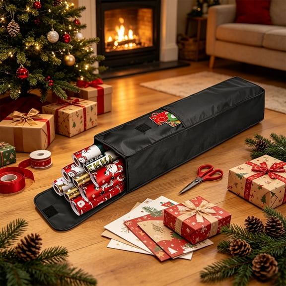 OCCOA Wrapping Paper Storage Bag Gift Wrapping Paper Organizer Storage Container with Pocket for Crafts Poster Tools Christmas Wrap Paper Holder Gift, Black