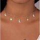 thumbnail image 1 of Collar Corto Con Estrellas De Luna Doble simple Para Mujer, 1 of 3