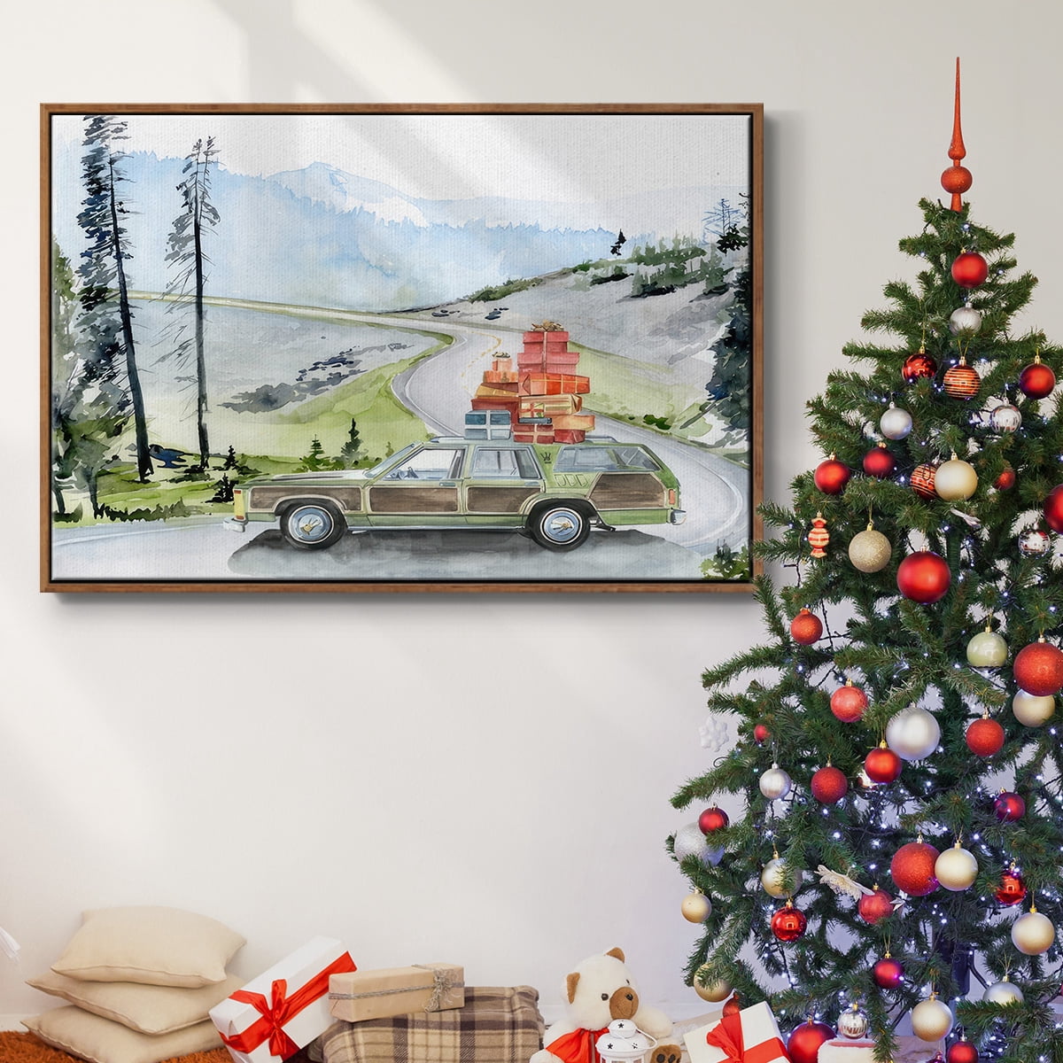Holiday Vacation II - Framed Gallery Wrapped Holiday Canvas - 17 x 25 - Rosewood Frame