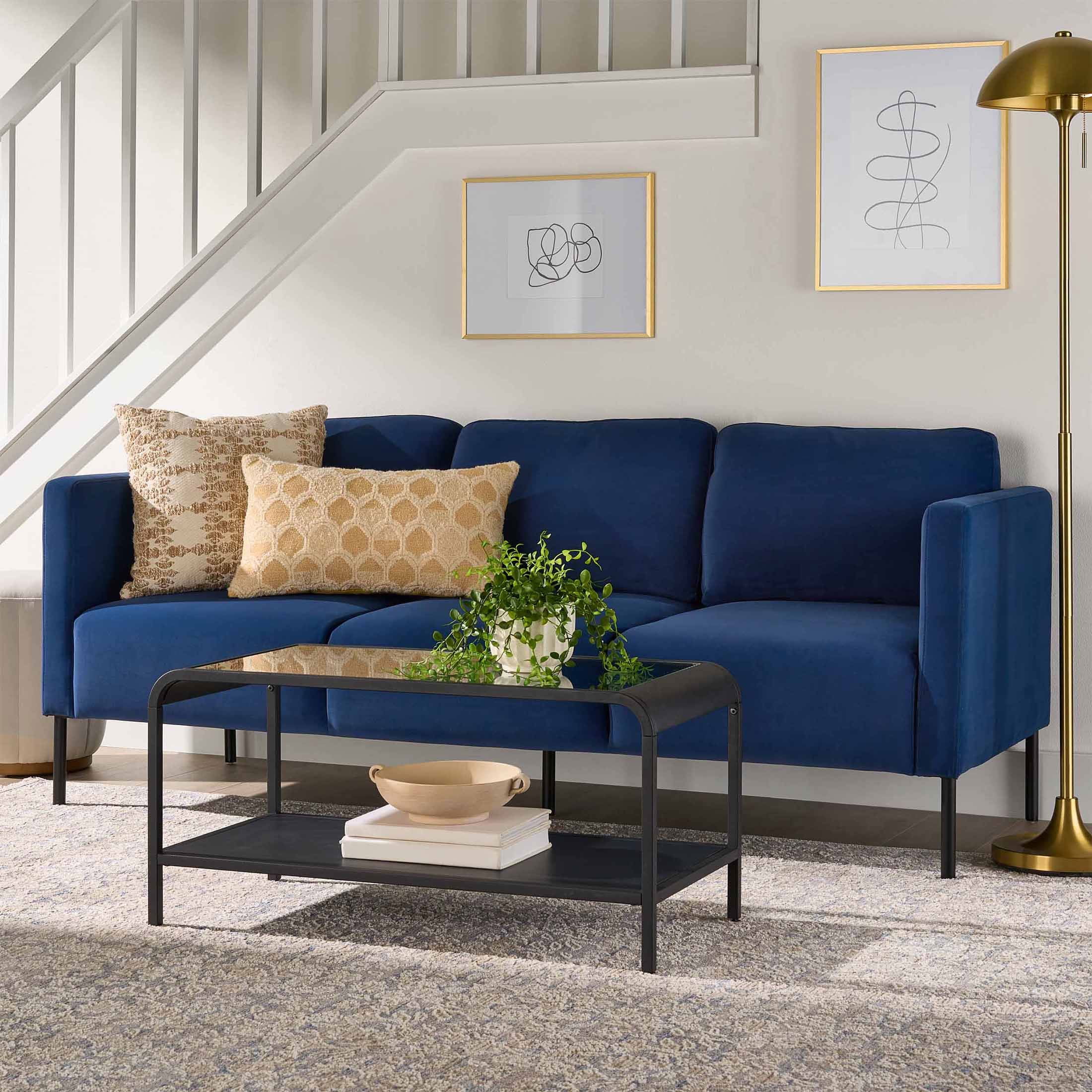 Better Homes & Gardens Wyatt Velvet Sofa, Blue Cove