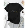 thumbnail image 2 of Creative Colorful Paw Print Heart ECG Pattern Printed Women'S Trendy Round Neck Short Sleeve, Simple Casual Sports T-Shirt, Comfortable Summer Top for Women During Holidays., 2 of 5