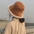 thumbnail image 4 of SikaFu Bucket Hat Thick Warm Fleece Lined Winter Hat Lady Corduroy Cute Flat Top Bucket Cap Female Packable Wide Brim Panama Hat, 4 of 6