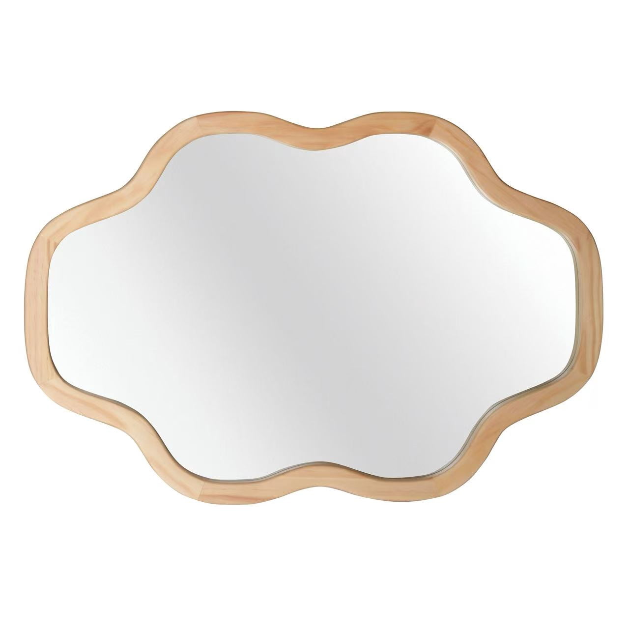 Garitin Wall Mirror and Cloud Shape Decorative Mirror 20 x 30 Inch, Solid Wood Framed Vanity Mirror for Bathroom Entryway Living Room, Natural