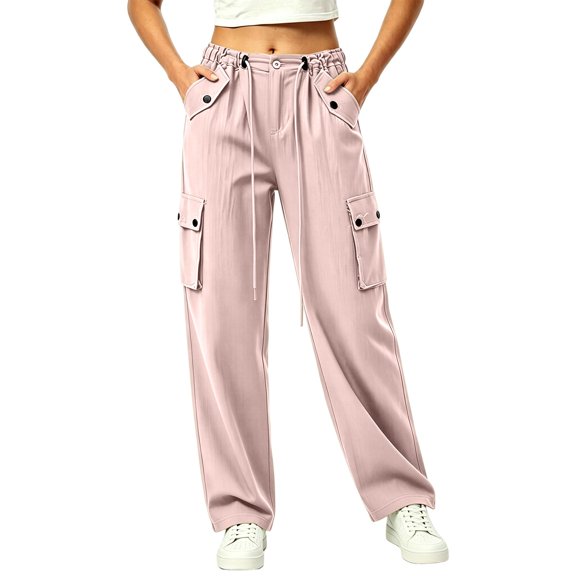 Guluxicc Womens Cargo Pants with Multi Pocket Quick Dry Elastic Waist Drawstring Straight Leg Trousers for Summer Casual Outfits