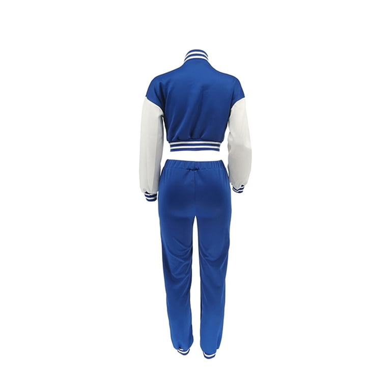 wsevypo Women 2 Piece Tracksuit Outfits Letter Cropped Bomber Jacket  Elastic Waist Sweatpants Set Patchwork Sweatsuit Set 