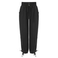 thumbnail image 5 of CIENVNSTG Women's Elastic High Waisted Cotton Linen Pants Solid Straight Leg Design Lightweight Breathable Summer Beach Style Trendy Radish Pants with Pockets for Daily Outfits Black 3XL, 5 of 7
