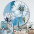 thumbnail image 2 of Designart 'fleurs Blanches Peintes à la Main sur Bleu I' Art Mural Rond en Métal Style Ferme - Disque de 36, 2 of 5