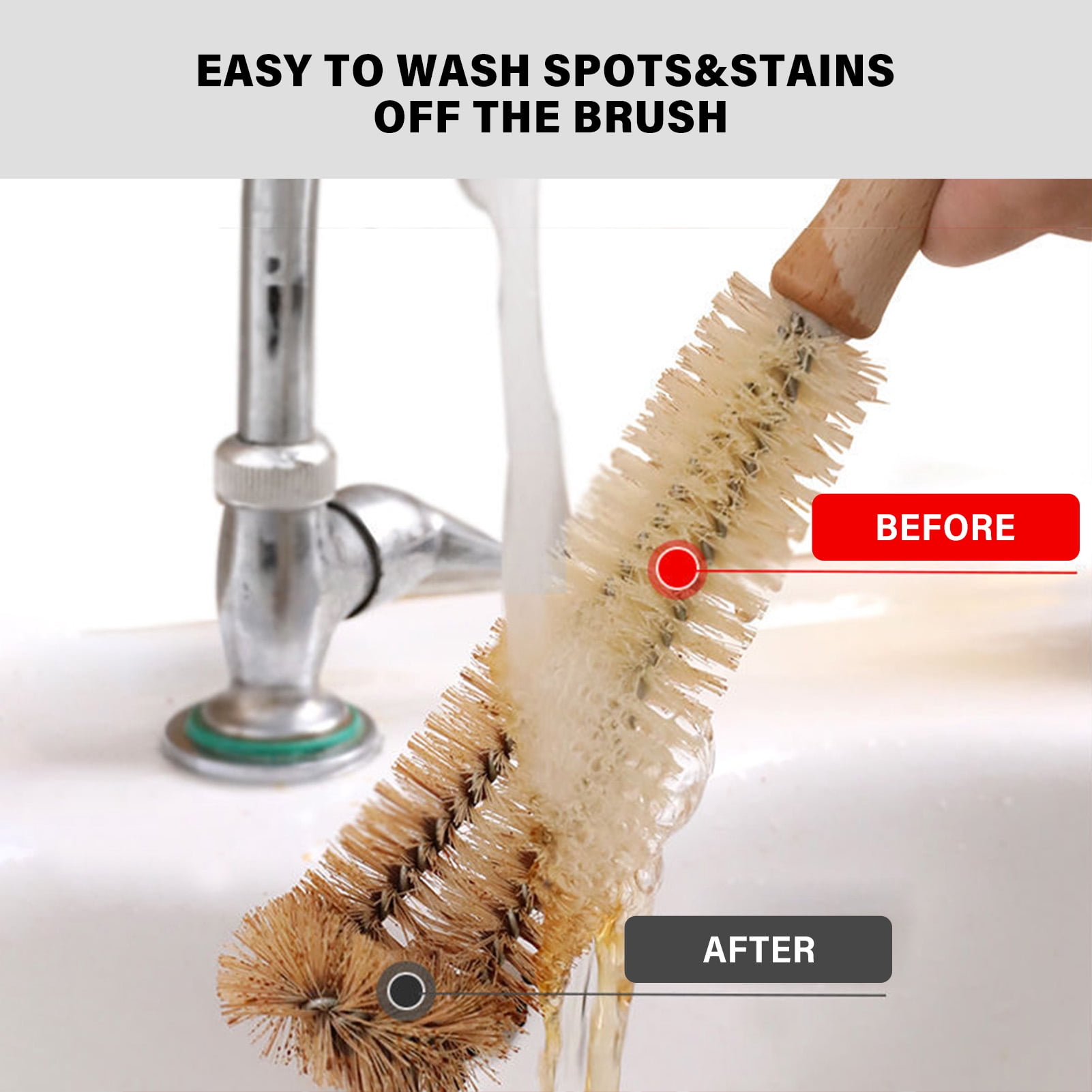 YAHHU Bottle Brush Cleaner Long Wood Handle Water Bottle Cleaning Brush for Cups Vacuum Bottles Flasks (14.8 inches / 37.5 cm)
