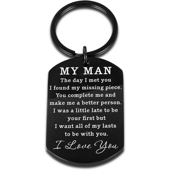 Funny Fathers Day Keychain for Husband from Wife to My Man Keychain I Love You Gift for Hubby Boyfriend Valentine Day Birthday Christmas Gifts for Fiance Groom Wedding Couple from Girlfriend Wife