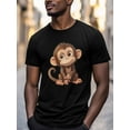 thumbnail image 3 of Cute Monkey Men's T Shirts Funny Animal T-Shirt for Men Crew Neck Tees Cotton Tops, Black, S, 3 of 7