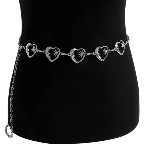 GKNET Metal Belts Women Vintage Punk Gothic Moon Sun High Waist Chain Belts Pendan WY4-Silver
