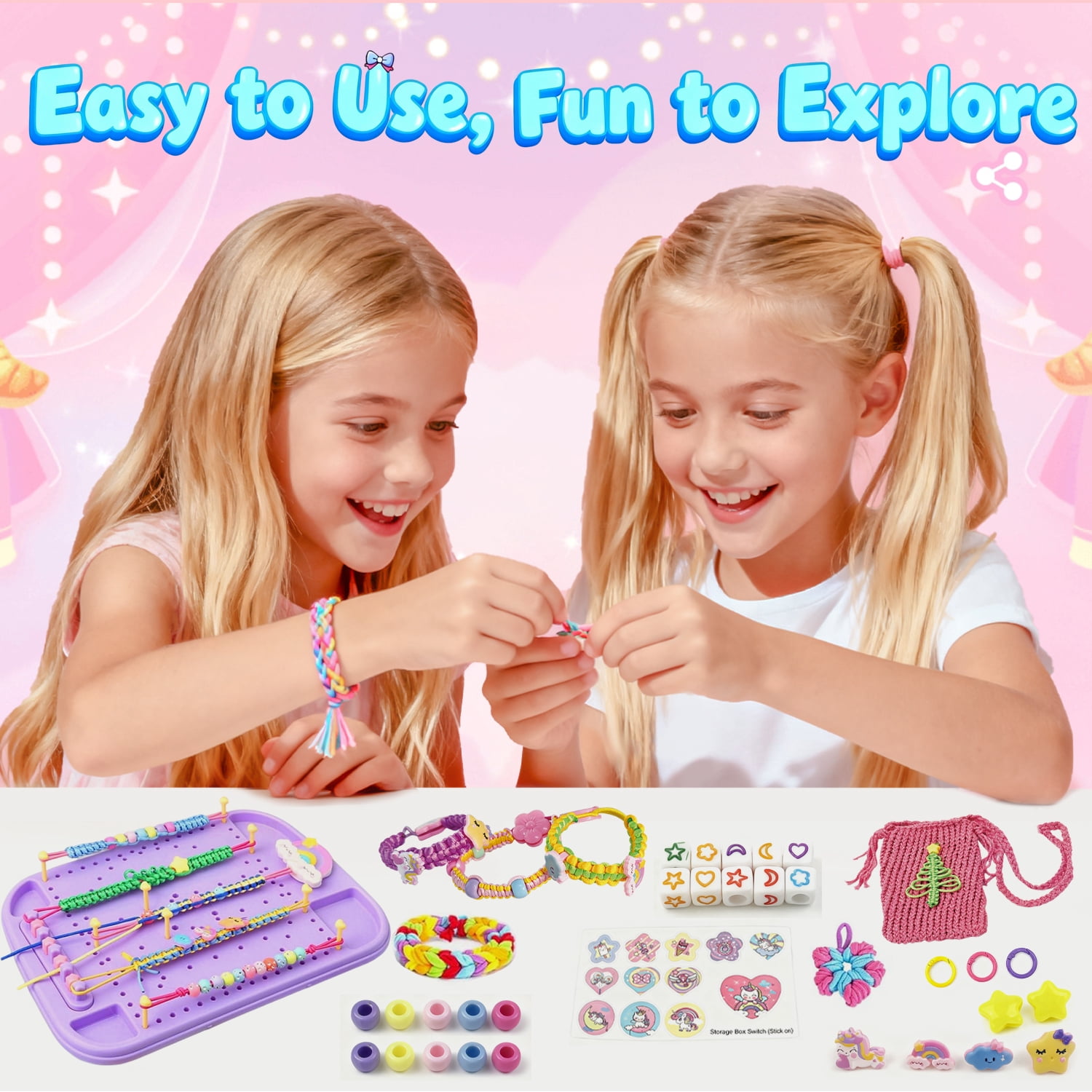 LINXUXIE 6-in-1 Weaving Loom,  DIY Arts, Friendship Bracelet Kit and Crafts Sets for Bracelet & Potholder & Bag, Birthday Gifts for 6-12 Years Old