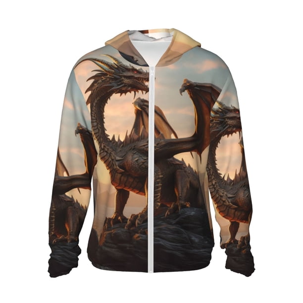 Fotbe Sky Sunset Bronze Dragon Chaqueta con Protección Solar UPF 50+ para Hombre y Mujer, Camisa con Capucha y Bolsillos-X-Large