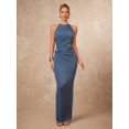 thumbnail image 5 of Dusty Blue Elegant Halter Neck Ruched Criss-Cross Bodycon Dress For Women Evening Party Glam, 5 of 8