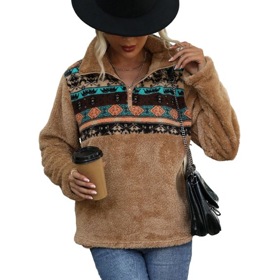 SWSMCLT Women's Long Sleeve Sweatshirt Half Zip Turtleneck Sweat Shirt Sweatshirts Thermal Soft Fashion Hoodless Coffee 14