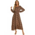 thumbnail image 4 of Women Spring Autumn French Style Chiffon Loose Slimming Long-Sleeved Round-Neck Printed Dress, 4 of 7