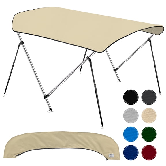 KNOX 2 Bow Bimini Tops for Boats, Boat Canopy Kit, 600D Canvas, Stainless Steel Bimini Top Hardware, Storage Boot, Fits Most Small Boats & Inflatable Boats, 63" L x 43" H x 39"-55" W (Sand)