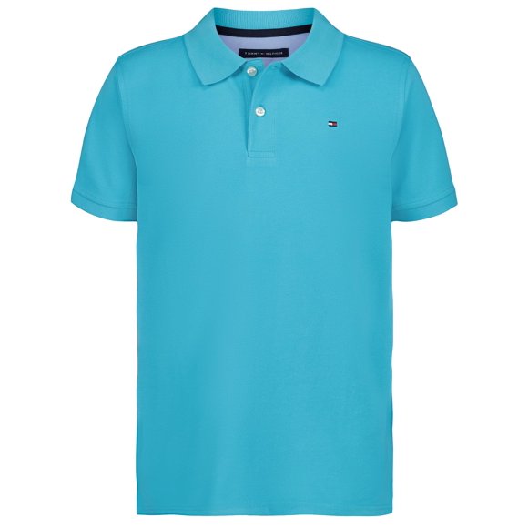 Tommy Hilfiger - Polo de Manga Corta para niño, Azul Curaçao, 14-16