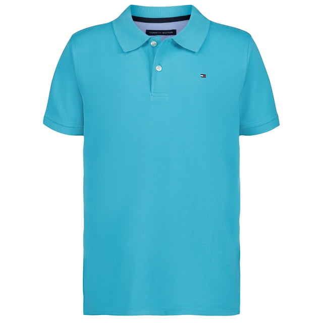 Tommy Hilfiger - Polo de Manga Corta para niño, Azul Curaçao, 14-16