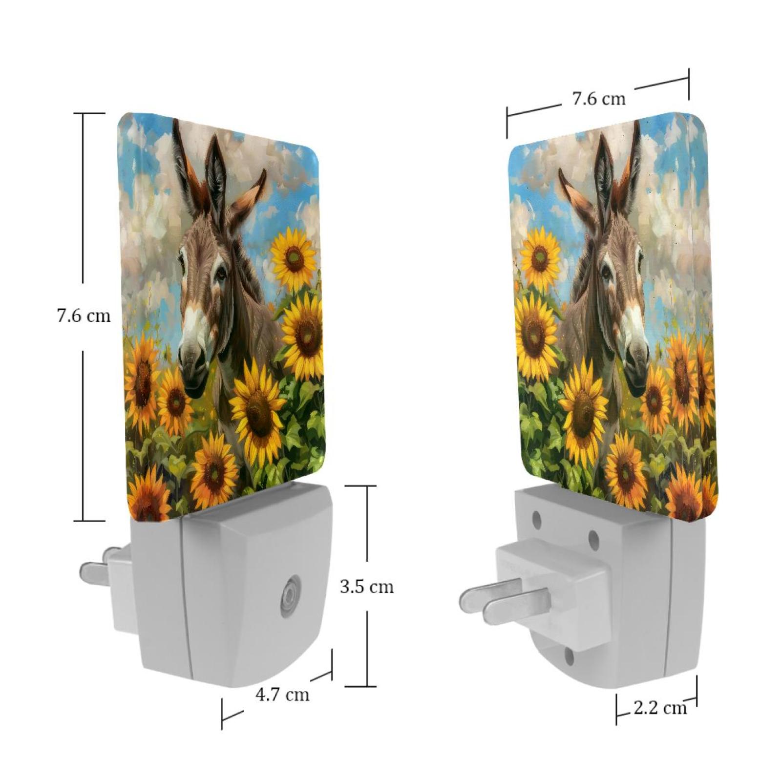 PhooArto Funny Donkey Sunflowers Plug in LED Night Light Auto Sensor Dusk to Dawn Decorative Night for Bedroom, Bathroom, Kitchen, Hallway, Stairs, Baby's Room, Energy Saving
