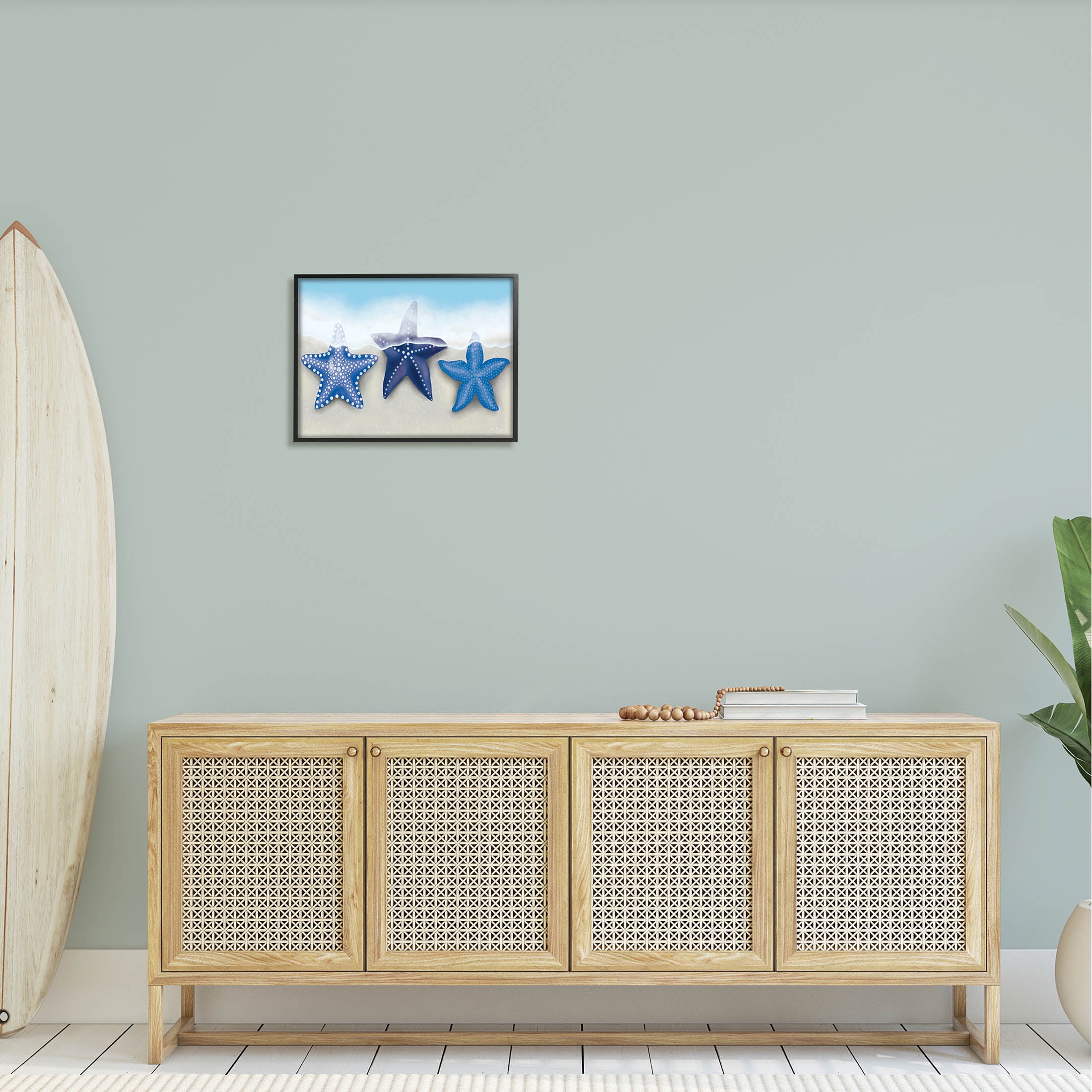Mixed Blue Starfish Shoreline Animals & Insects Graphic Art Black Framed Art Print Wall Art