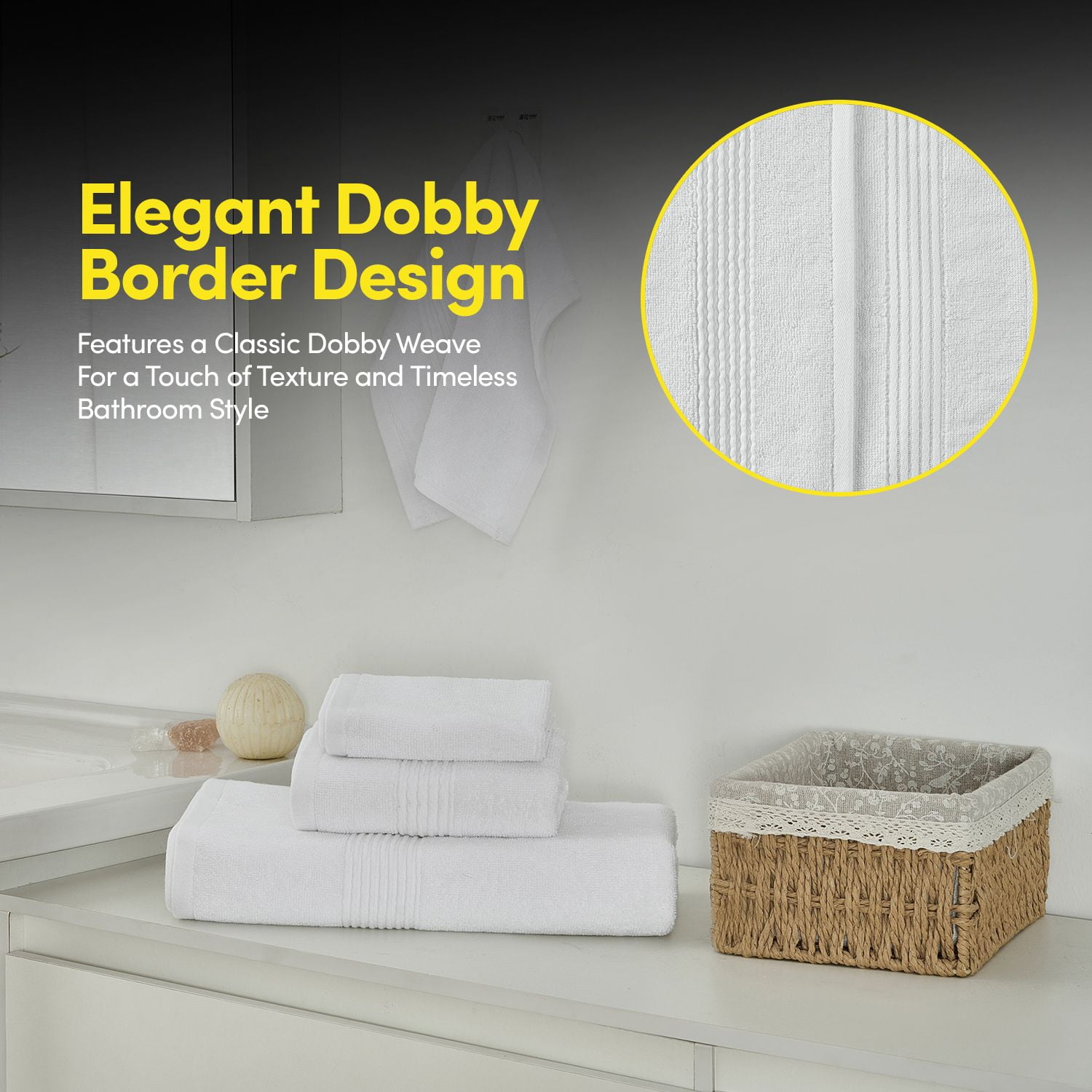 8pc 100% Combed Cotton Towel Set (2 Bath, 2 Hand, 4 Wash) - White