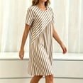 thumbnail image 6 of Snorda Dresses for Women Stripped Dress with Short Sleeves and Round Neck Irregular Spliced Dress Casual Loose Breathable Soft Summer Dresses for Women All-Day Comfortable Wear, 6 of 7