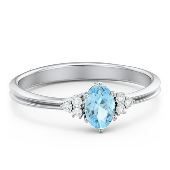 Birthstone Oval Ring with Shoulder Accents - Blue Topaz (December)