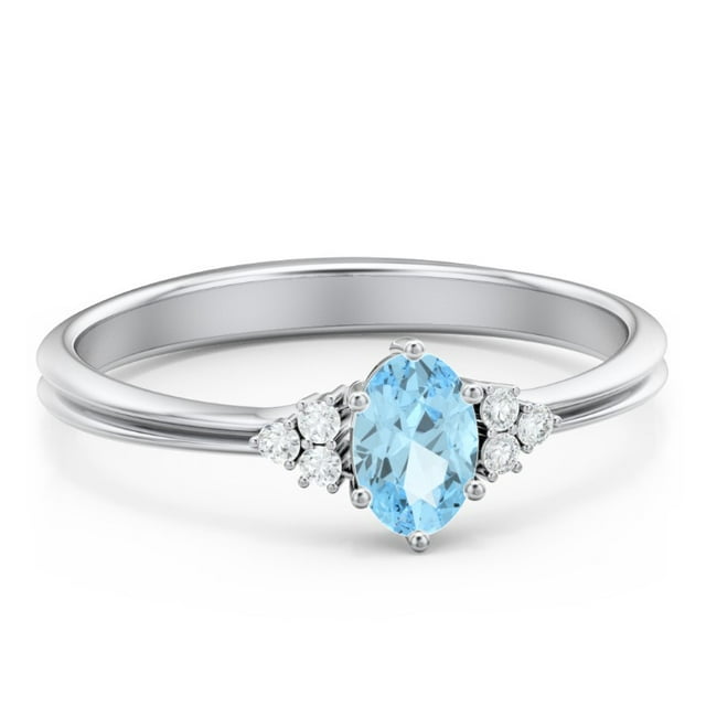 Birthstone Oval Ring with Shoulder Accents - Blue Topaz (December)