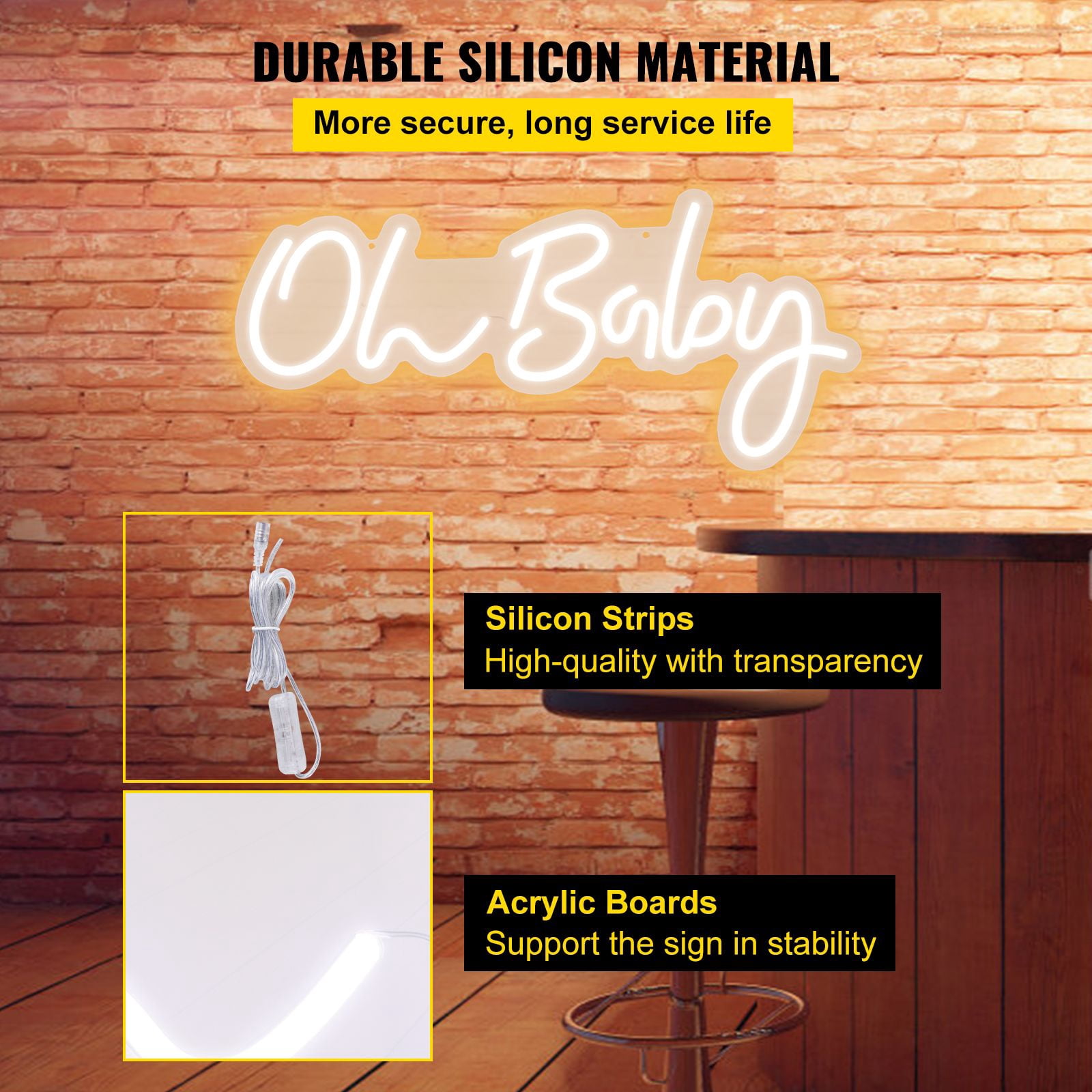 Oh Baby Neon Sign, 23.5x12 Inch LED with 4 Flash Modes, Dimmable 10%-100%, Remote Control, Silicone Material, Energy Saving for Baby Shower Gender Reveal Decor