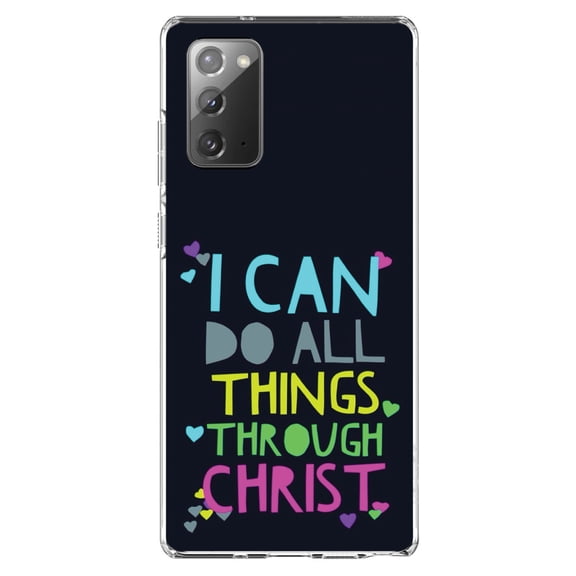 DistinctInk Clear Shockproof Hybrid Case for Samsung Galaxy Note 20 (6.7" Screen) - TPU Bumper, Acrylic Back, Tempered Glass Screen Protector - I Can Do All Things Through Christ - Christ