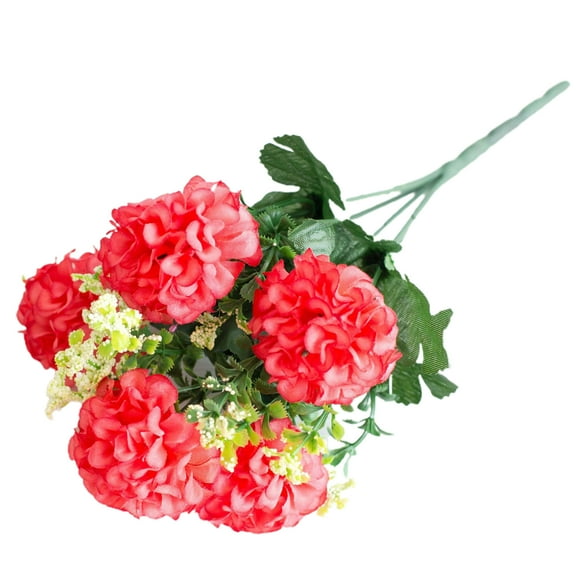 1 Bouquet Fake Flowers Charming Long-lasting 5 Heads Realistic Artificial Hydrangea Bouquet Garden Supplies Red Faux Silk