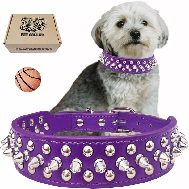 Teemerryca Collares De Perro Ajustables De Piel Sintética Con Tachuelas Y Bola Chirriante, Regalo Para Mascotas Pequeñas, Medianas Y Grandes, Como Gatos, Pitbull, Bulldog, Pugs, Husky, Morado Xs 8.3"-