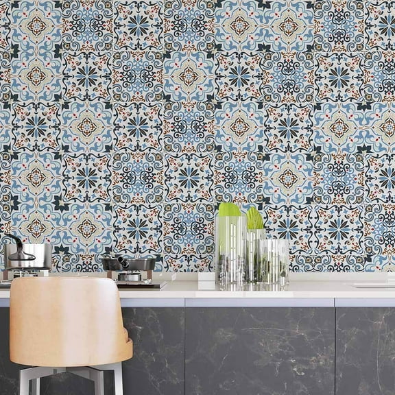 Bathroom imitation tile wall stickers self adhesive kitchen oil proof tile stickers, Peel and Stick Backsplash Tile Stickers, Colorful Talavera Mexican Tile, Stick on Wall Tiles (9 Sheets)