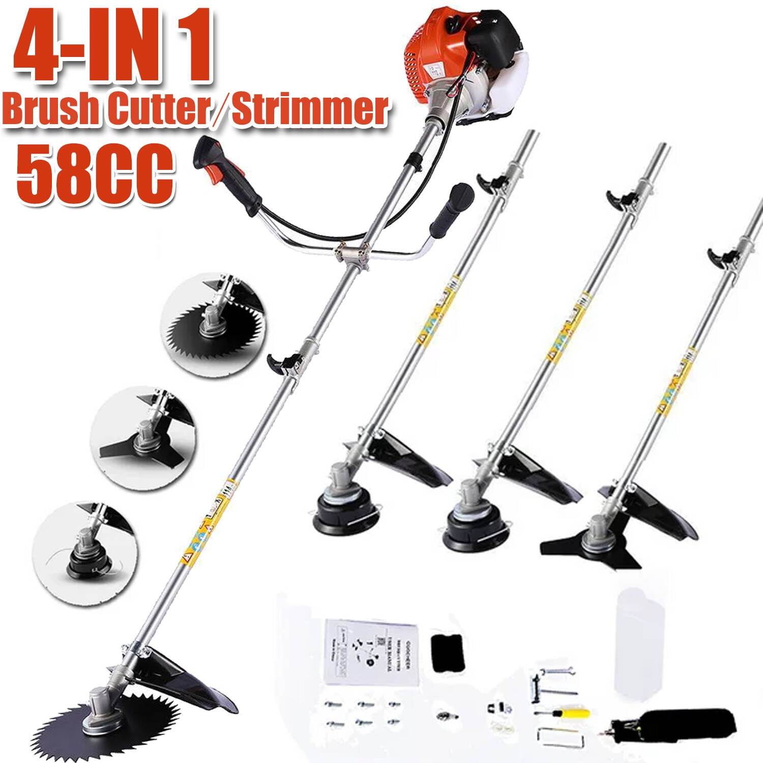 58CC String Trimmer 2Cycle Grass Trimmer 4in1 Lawn Mower Gas Weed Eater for Edgers in Lawn