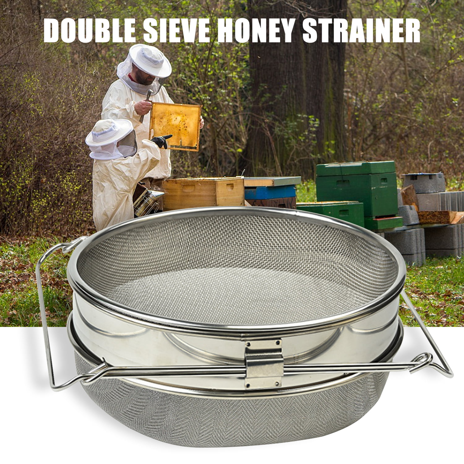 Fasmov Stainless Steel Double Sieve Honey Strainer Beekeeping Equipment  Mesh Filter Screen