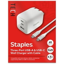 Staples TECH GaN USB-A/USB-C Wall Charger with Cable 65W White (ST62326)