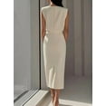 thumbnail image 2 of ZOELNIC Women's Formal Wedding Guest Dress Elegant Sleeveless Pleated Bodycon Midi Dress with Side Slit & Button Detail, S, 2 of 6